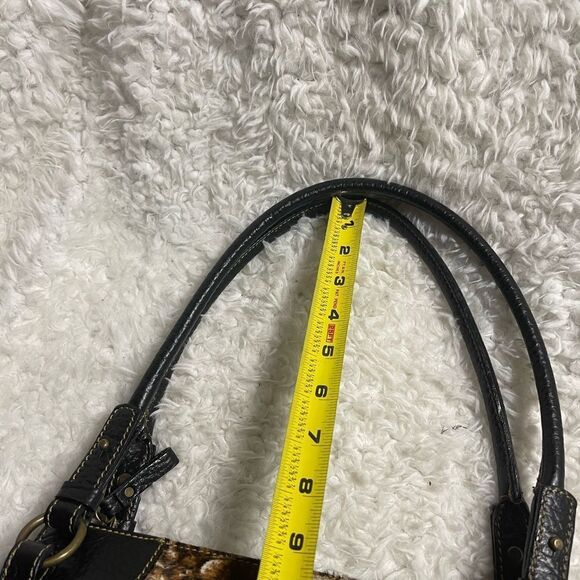 Coccinelle leather pony hair brown & beige shoulder bag with brown trim & strap - Picture 11 of 13